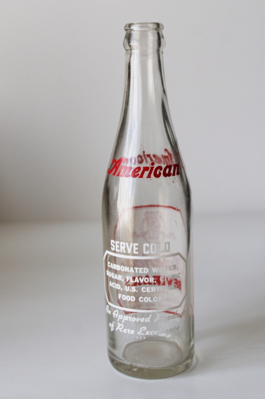photo of vintage glass bottle red & white print label American Beverages Soda Water soft drink Milwaukee Wisconsin #3