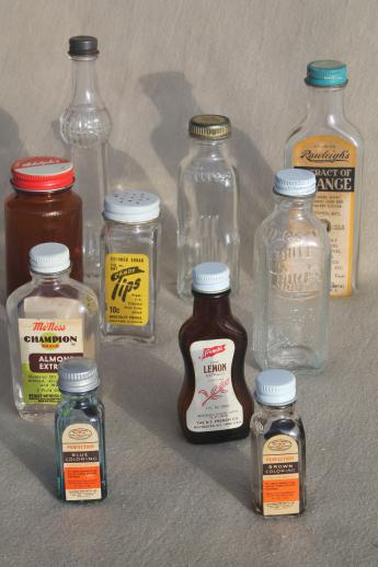 photo of vintage glass bottles lot, kitchen spice bottle / extracts & flavoring bottles #1