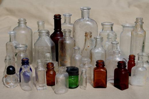 photo of vintage glass bottles lot, medicine bottles, ink bottles, household chemical bottles #1