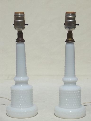 photo of vintage glass boudoir lamps, 1950s hobnail milk glass vanity table lamps  #1