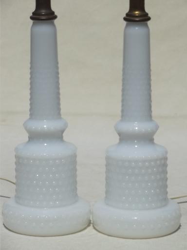 photo of vintage glass boudoir lamps, 1950s hobnail milk glass vanity table lamps  #2