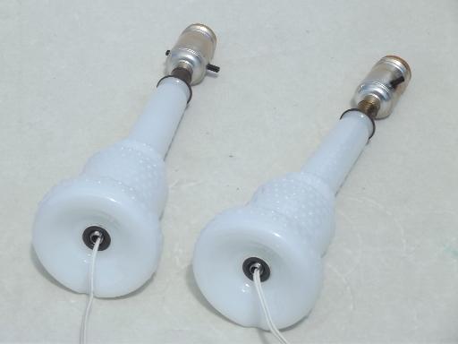 photo of vintage glass boudoir lamps, 1950s hobnail milk glass vanity table lamps  #5