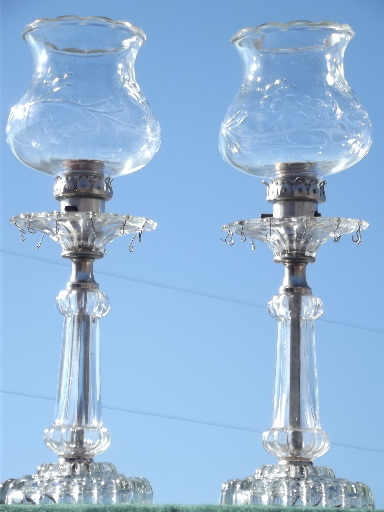 photo of vintage glass boudoir lamps, mantle lamp set made for prisms or lusters #1