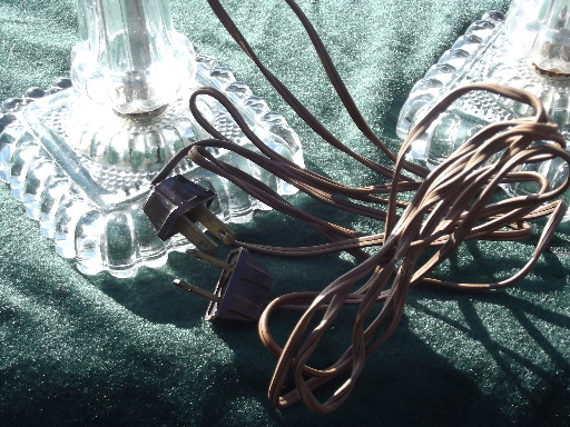 photo of vintage glass boudoir lamps, mantle lamp set made for prisms or lusters #6