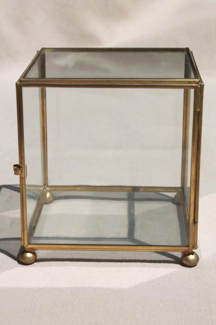 photo of vintage glass & brass box showcase, cube shaped display case / curio cabinet #3