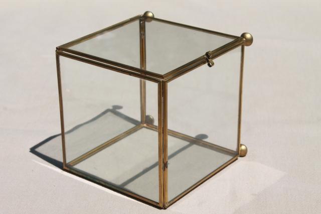 photo of vintage glass & brass box showcase, cube shaped display case / curio cabinet #5