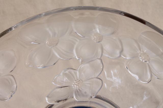 photo of vintage glass cake or torte plate w/ frosted flowers, Colony Dogwood pattern satin glass #4