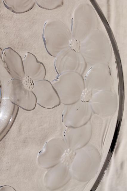 photo of vintage glass cake or torte plate w/ frosted flowers, Colony Dogwood pattern satin glass #6