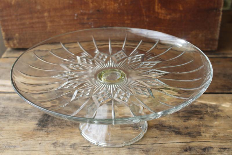 photo of vintage glass cake plate, Canfield pattern Anchor Hocking clear glass cake stand #2