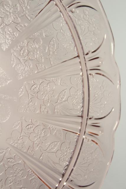 photo of vintage glass cake plate, blush pink depression glass in cherry blossom pattern #6