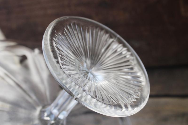 photo of vintage glass cake stand, colonial panel pattern pressed glass pedestal plate #4