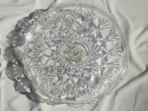 photo of vintage glass cake stand, fan pattern pressed glass pedestal plate #1