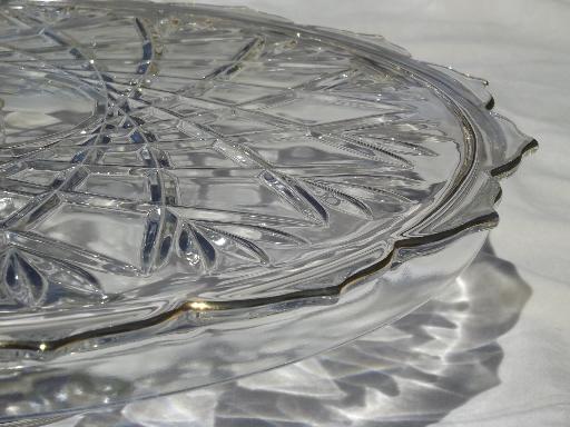 photo of vintage glass cake stand, fan pattern pressed glass pedestal plate #3