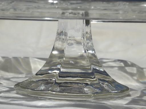 photo of vintage glass cake stand, fan pattern pressed glass pedestal plate #5