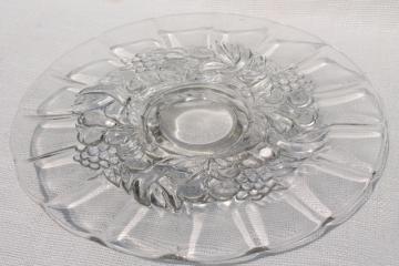 catalog photo of vintage glass cake stand, low footed plate or serving tray w/ della robbia fruit garland