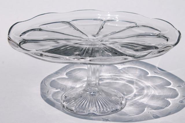 photo of vintage glass cake stand, tall cake pedestal plate colonial pattern pressed glass #1