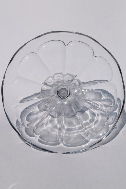 photo of vintage glass cake stand, tall cake pedestal plate colonial pattern pressed glass #3
