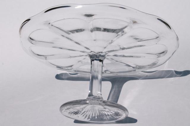 photo of vintage glass cake stand, tall cake pedestal plate colonial pattern pressed glass #6