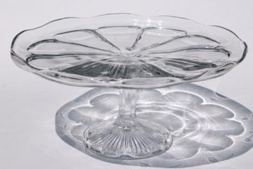 catalog photo of vintage glass cake stand, tall cake pedestal plate colonial pattern pressed glass
