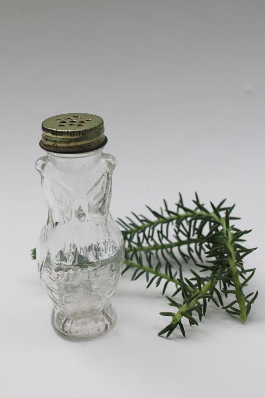 photo of vintage glass candy container, Halloween owl figural glass bottle w/ metal lid #1