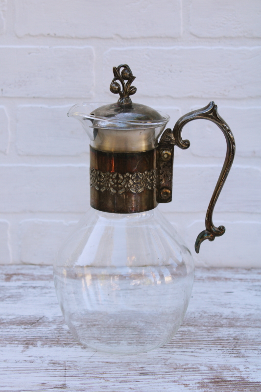 photo of vintage glass carafe w/ silver plated handle and lid, replacement or extra pitcher for buffet coffee warmer #1