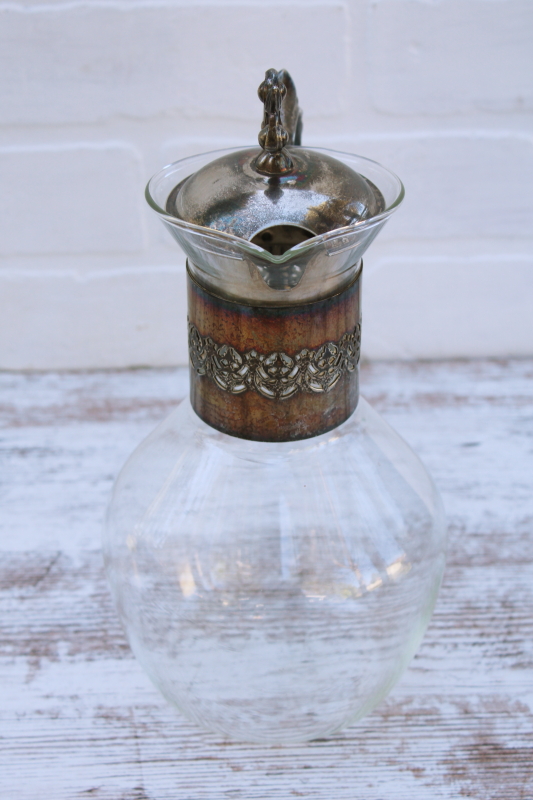 photo of vintage glass carafe w/ silver plated handle and lid, replacement or extra pitcher for buffet coffee warmer #2
