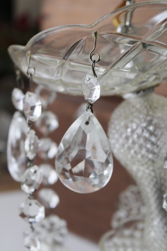 photo of vintage glass chandelier w/ crystal swags & teardrop prisms, French country chateau style #4