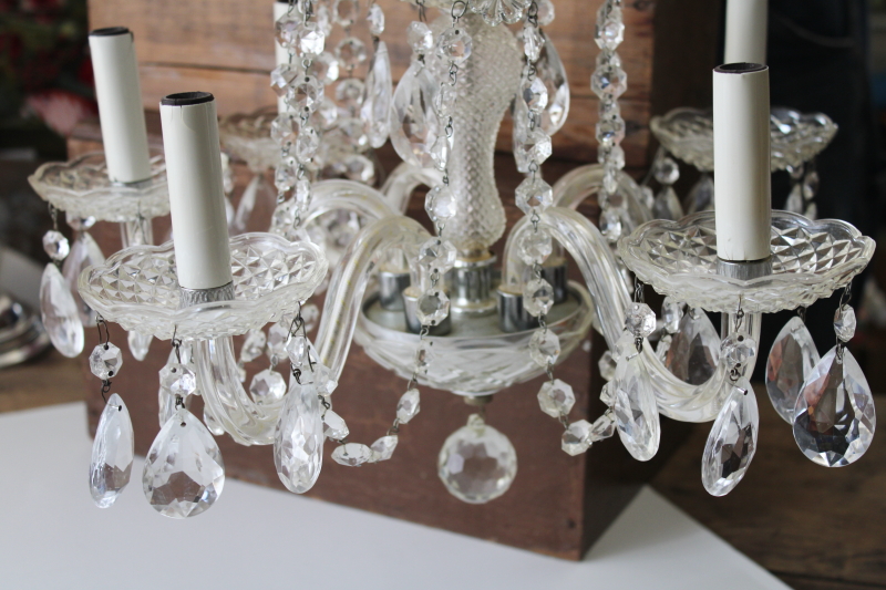 photo of vintage glass chandelier w/ crystal swags & teardrop prisms, French country chateau style #11