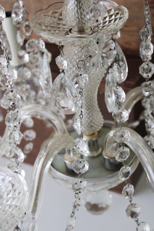 photo of vintage glass chandelier w/ crystal swags & teardrop prisms, French country chateau style #12