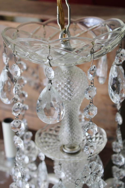 photo of vintage glass chandelier w/ crystal swags & teardrop prisms, French country chateau style #13