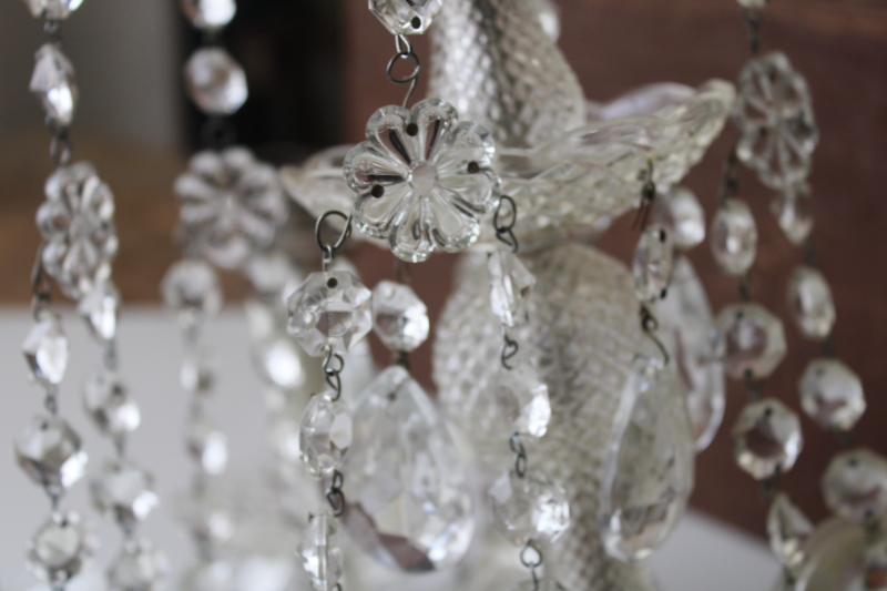 photo of vintage glass chandelier w/ crystal swags & teardrop prisms, French country chateau style #17