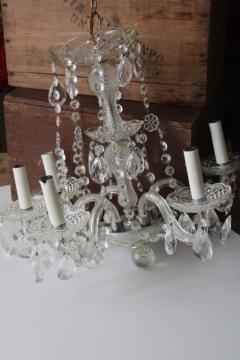 catalog photo of vintage glass chandelier w/ crystal swags & teardrop prisms, French country chateau style