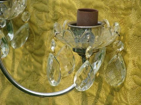 photo of vintage glass chandelier, deco silver chrome w/ teardrop prisms #3