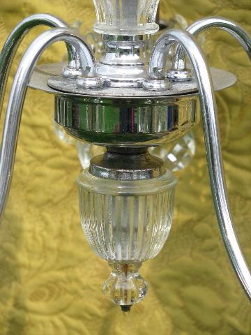 photo of vintage glass chandelier, deco silver chrome w/ teardrop prisms #4
