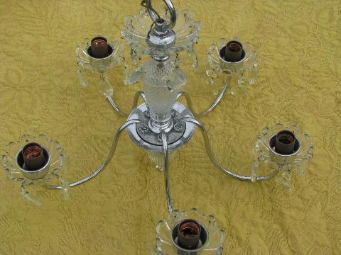 photo of vintage glass chandelier, deco silver chrome w/ teardrop prisms #6