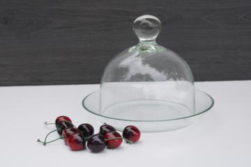 catalog photo of vintage glass cloche display dome plate cover, large cheese dish w/ clear glass serving tray