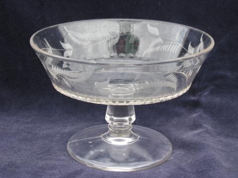 photo of vintage glass comport bowl w/ cover, etched ferns #2