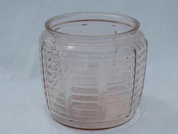 catalog photo of vintage glass cookie canister jar, old depression pink color