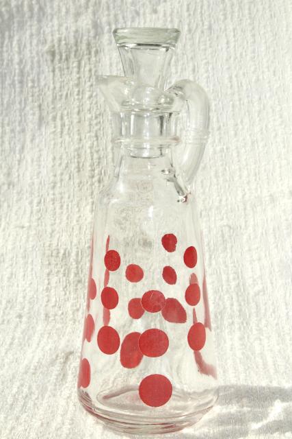 photo of vintage glass cruet bottle red dots polka dot - Fire King? Hazel Atlas? Federal glass? #1