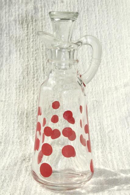 photo of vintage glass cruet bottle red dots polka dot - Fire King? Hazel Atlas? Federal glass? #2