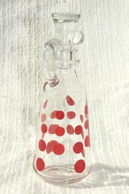 photo of vintage glass cruet bottle red dots polka dot - Fire King? Hazel Atlas? Federal glass? #3