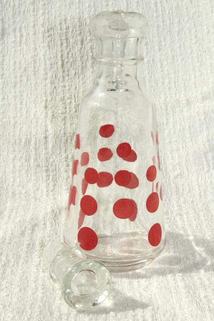 photo of vintage glass cruet bottle red dots polka dot - Fire King? Hazel Atlas? Federal glass? #4