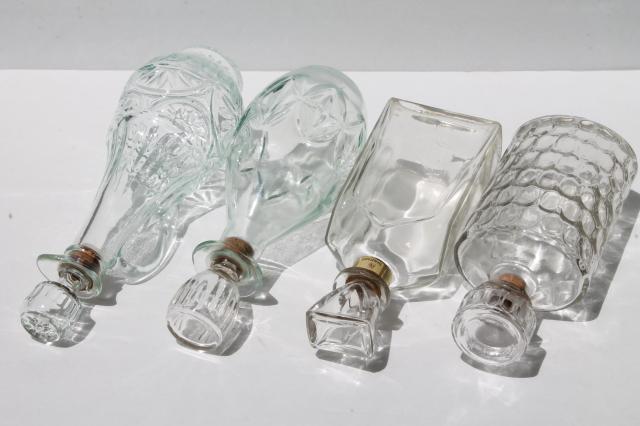 photo of vintage glass decanter bottle lot, mid-century mod barware, genie Beam bottles & wine bottles #3