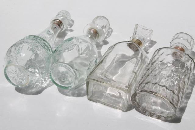 photo of vintage glass decanter bottle lot, mid-century mod barware, genie Beam bottles & wine bottles #4