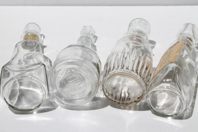 photo of vintage glass decanter bottle lot, mid-century mod barware, genie Beam bottles & wine bottles #6