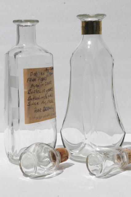 photo of vintage glass decanter bottle lot, mid-century mod barware, genie Beam bottles & wine bottles #9