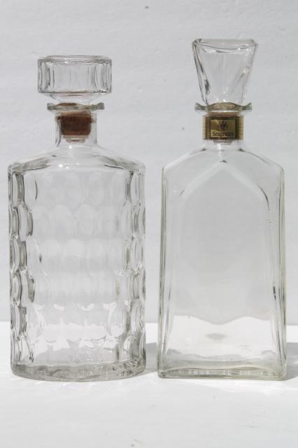 photo of vintage glass decanter bottle lot, mid-century mod barware, genie Beam bottles & wine bottles #10