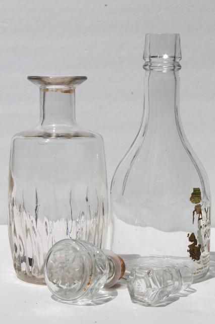 photo of vintage glass decanter bottle lot, mid-century mod barware, genie Beam bottles & wine bottles #13