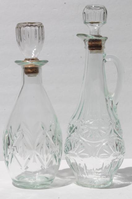 photo of vintage glass decanter bottle lot, mid-century mod barware, genie Beam bottles & wine bottles #14