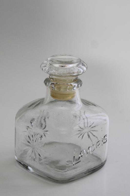 photo of vintage glass decanter embossed Lavoris, old mouthwash medicine bottle #1